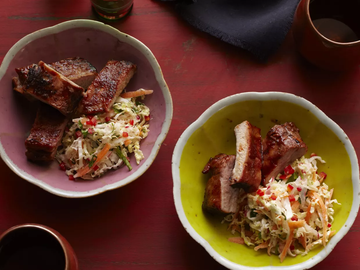 Spicy Soy Ribs with Sweet and Sour Slaw Recipe | Food Network UK