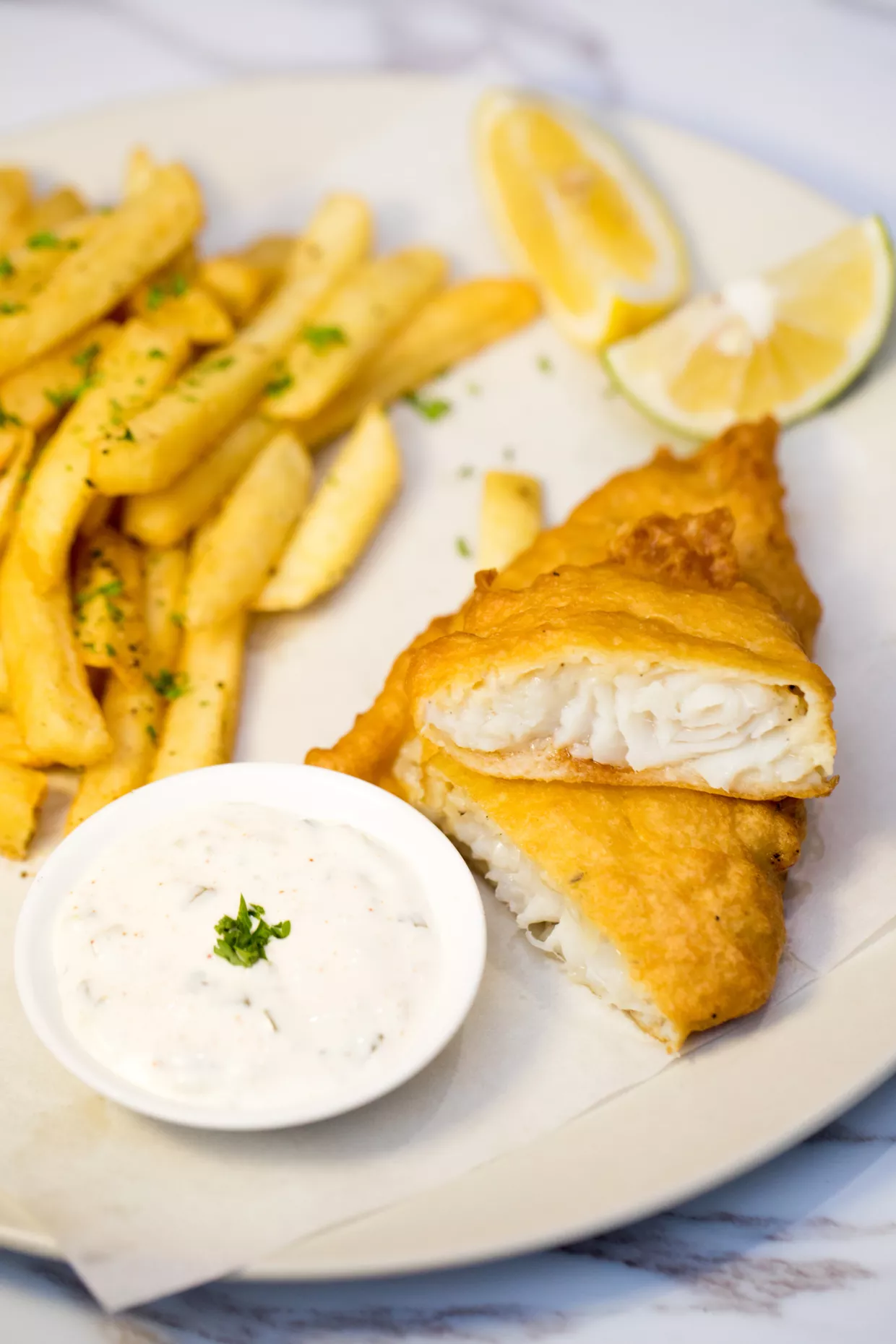 Beer-Batter Fish and Spicy Chips with Lemon-Habanero Tartar Sauce and Serrano Vinegar Recipe | Food 