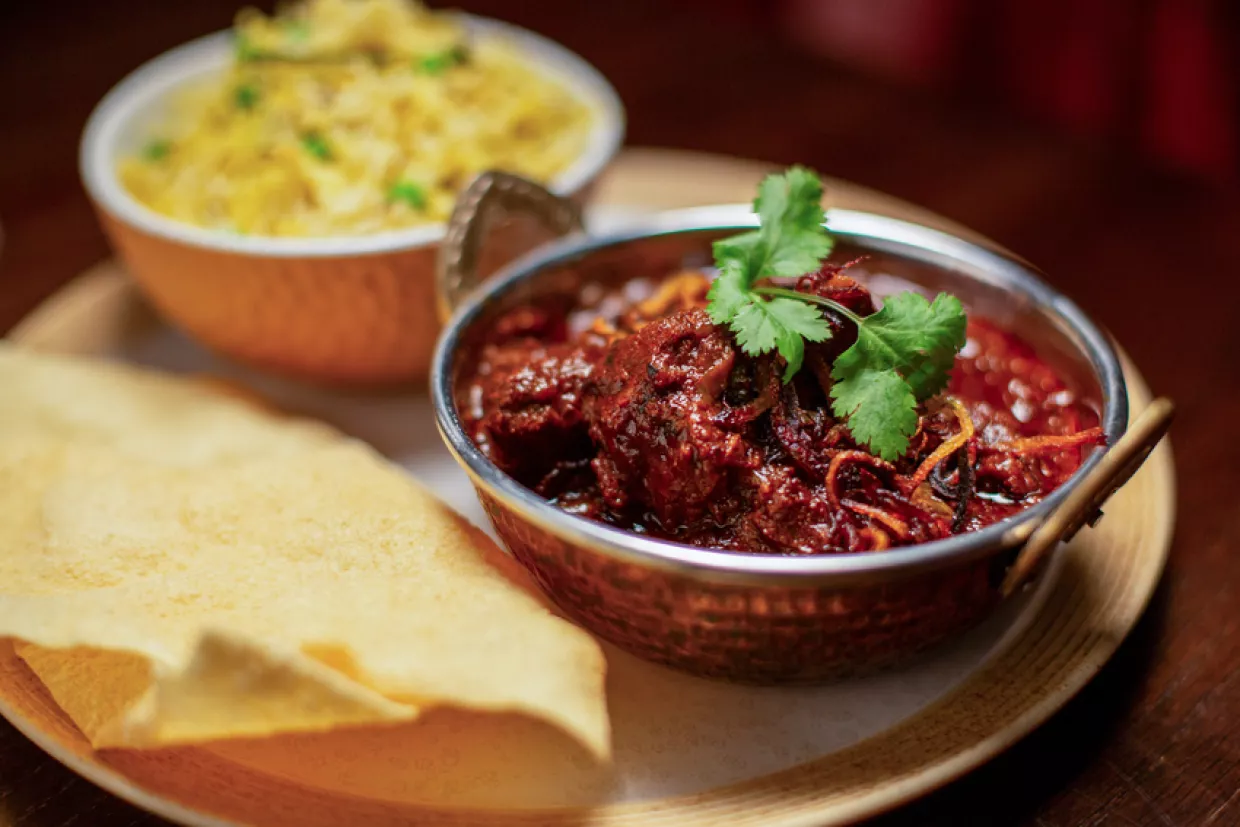 Tom Kerridge's Lamb Curry with Pea Pilaf Recipe | Food Network UK